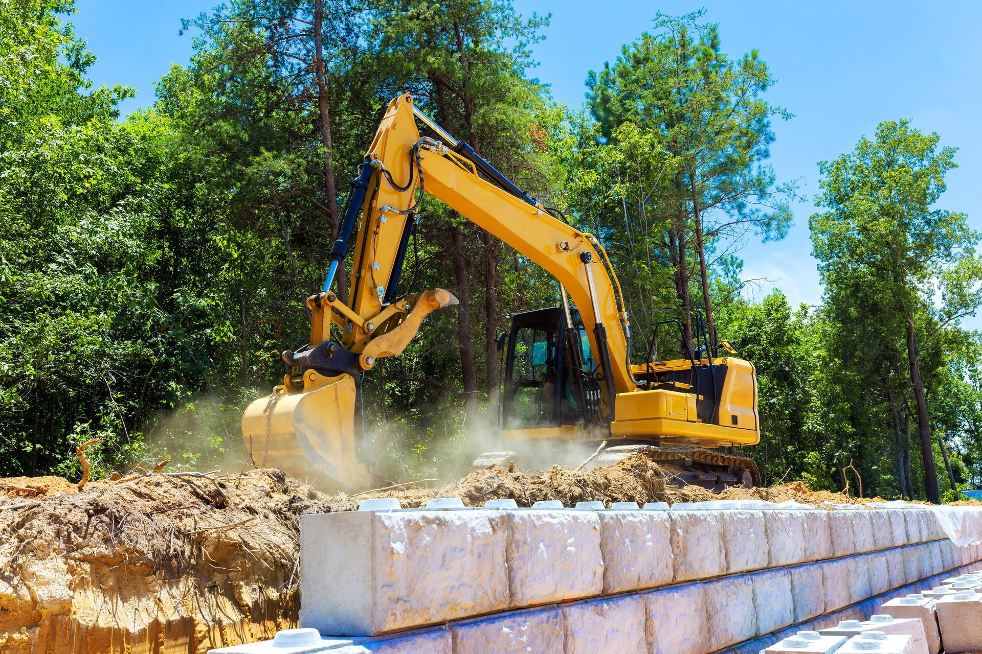 Excavator working in nature
