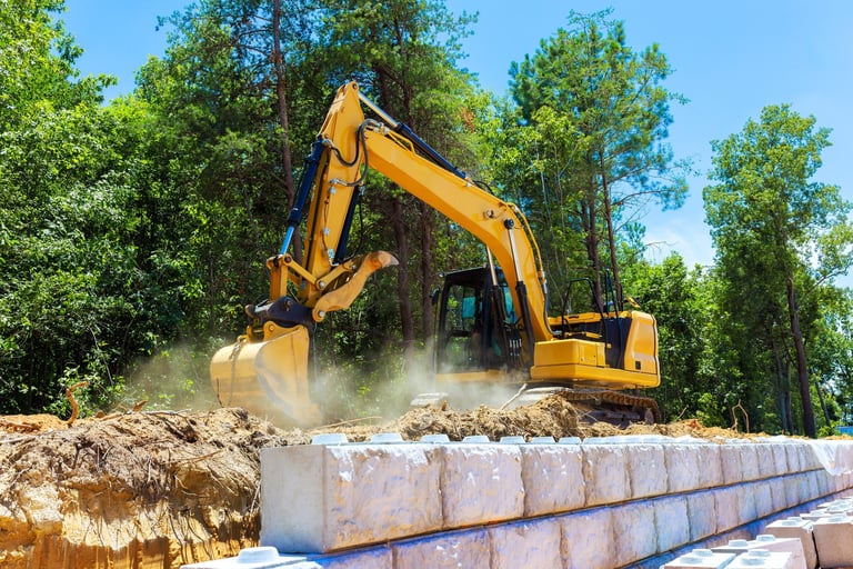 Trenching work with excavator